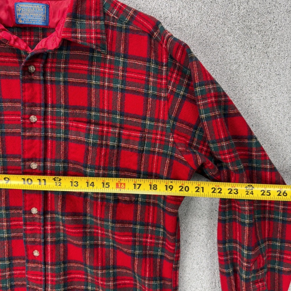 Pendleton Mens VTG Red Tartan Plaid Virgin Wool Flannel Button Down Shirt L USA - Picture 6 of 12